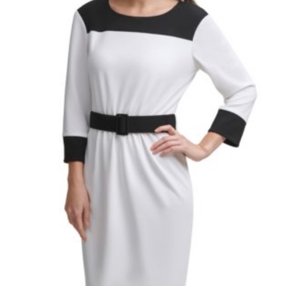 Calvin Klein Colorblocked Sheath Dress size 4 color Cream/Black